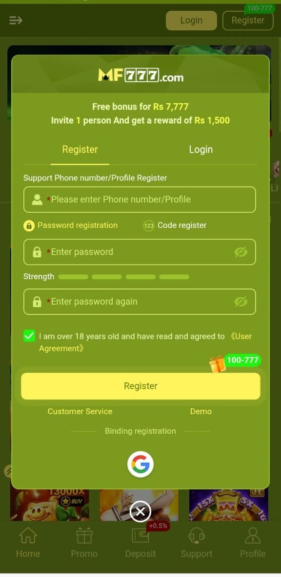 mf777 game in pakistan regiteration and login